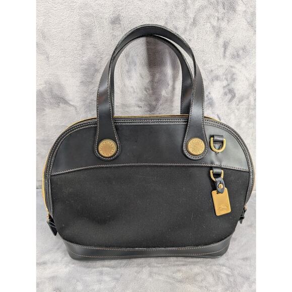 Dooney & Bourke Handbags - Vtg Dooney & Bourke Cabriolet Cloth Leather Black top handle made in USA satchel